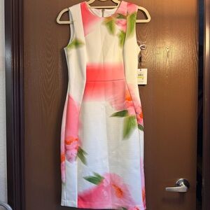 Calvin Klein Cream Sheath Midi Dress for Weddings